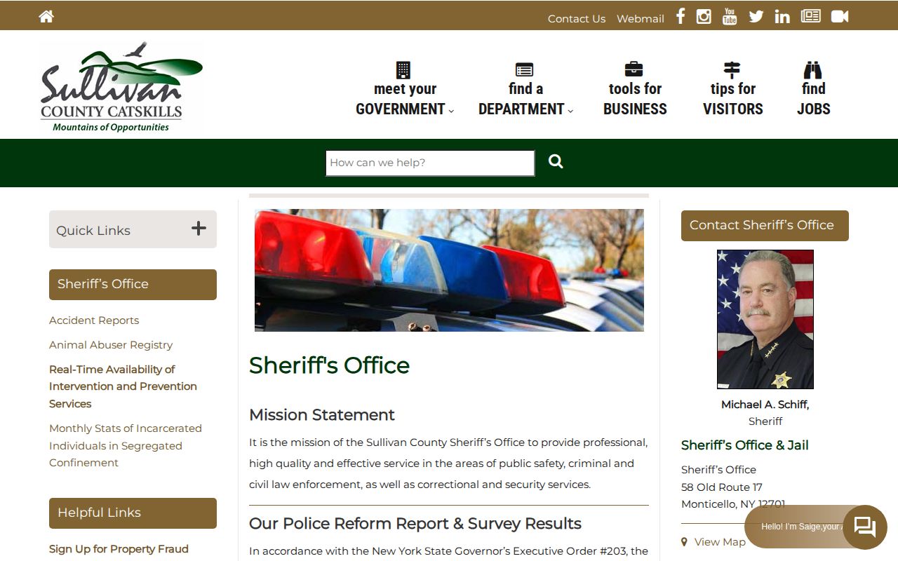 Sullivan County Jail booking record official Sheriff source page